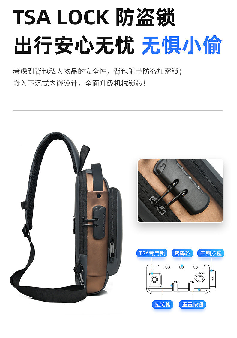 Motorcycle chest bag password anti-theft men's bag European and American fashion shoulder bag sports leisure multi-functional messenger bag business