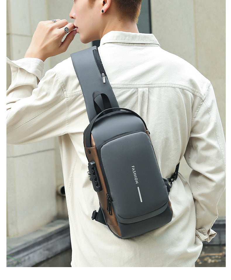 Motorcycle chest bag password anti-theft men's bag European and American fashion shoulder bag sports leisure multi-functional messenger bag business