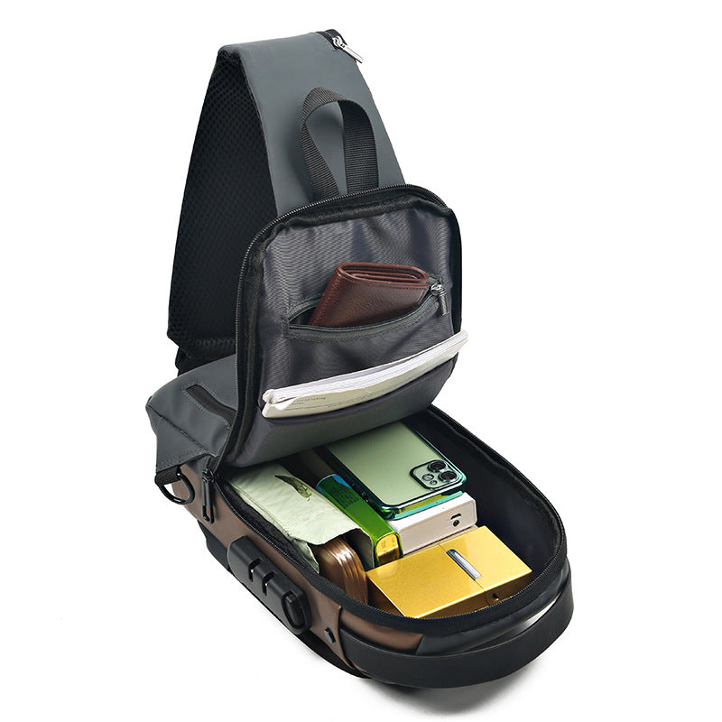 Motorcycle chest bag password anti-theft men's bag European and American fashion shoulder bag sports leisure multi-functional messenger bag business