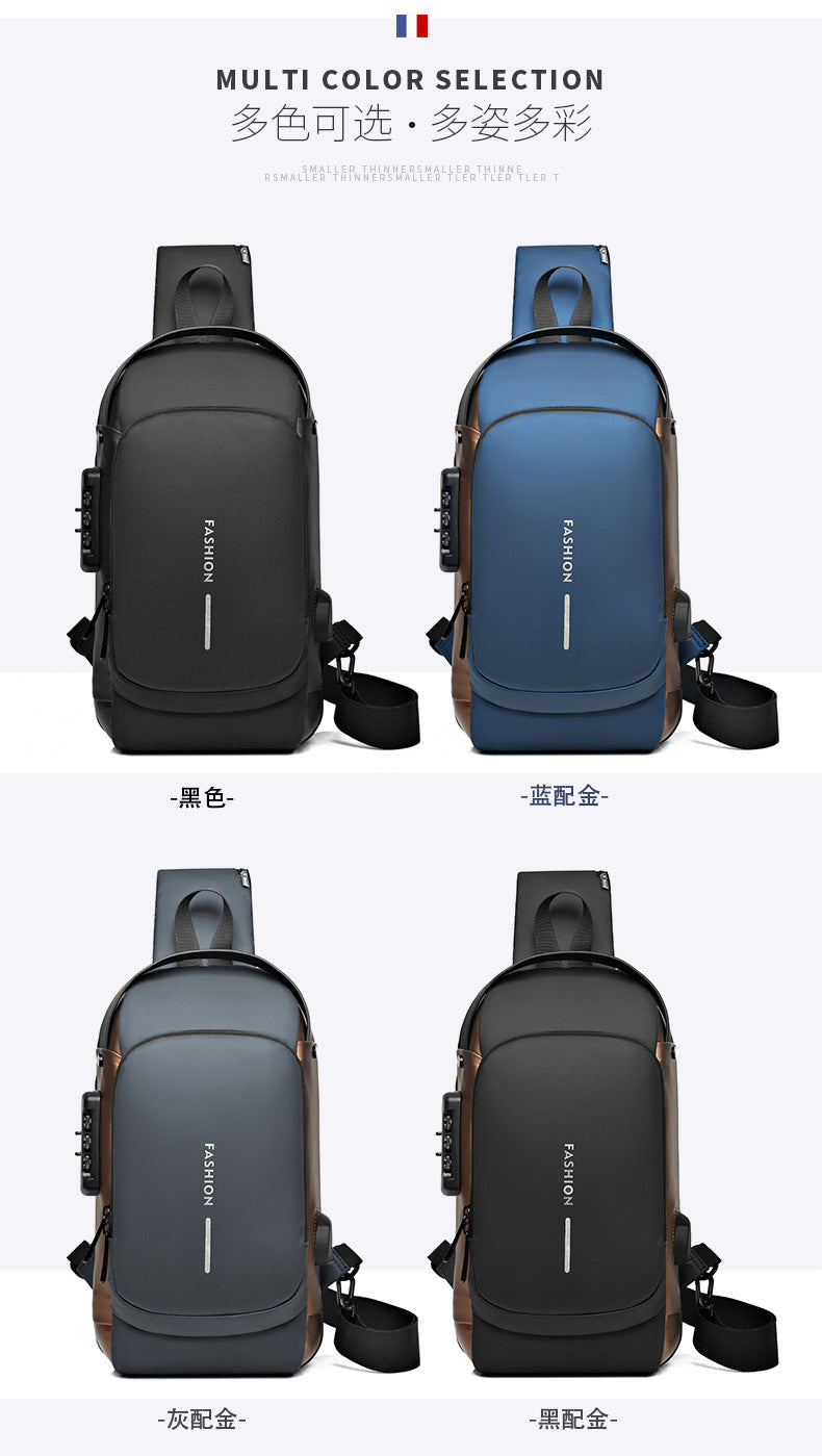Motorcycle chest bag password anti-theft men's bag European and American fashion shoulder bag sports leisure multi-functional messenger bag business