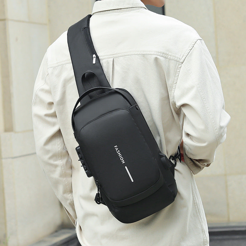 Motorcycle chest bag password anti-theft men's bag European and American fashion shoulder bag sports leisure multi-functional messenger bag business