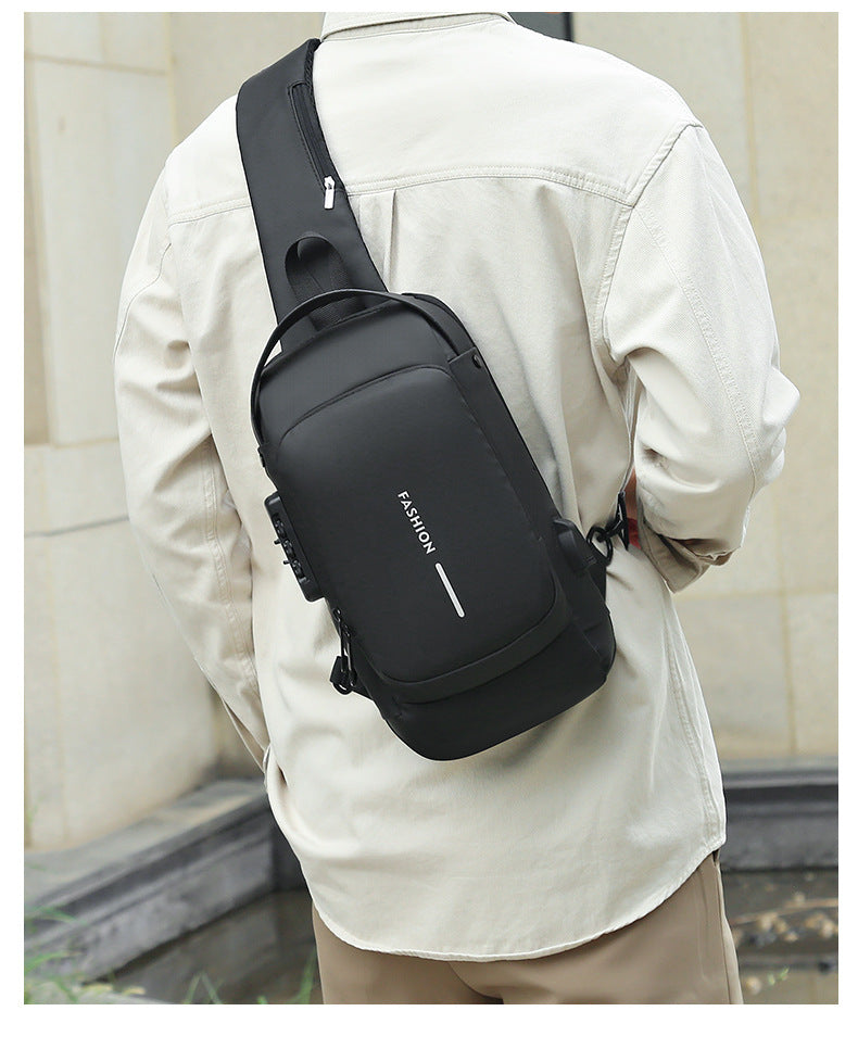 Motorcycle chest bag password anti-theft men's bag European and American fashion shoulder bag sports leisure multi-functional messenger bag business