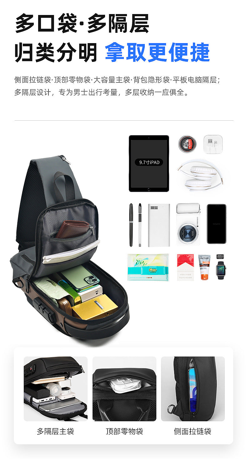 Motorcycle chest bag password anti-theft men's bag European and American fashion shoulder bag sports leisure multi-functional messenger bag business