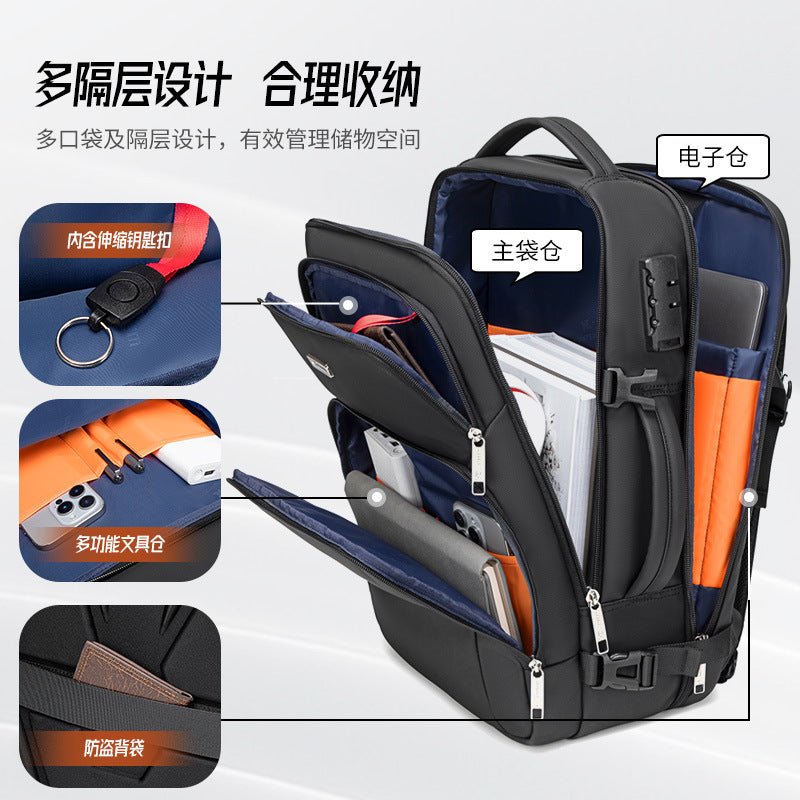New Business Backpack for Men, Waterproof Backpack, Large Capacity, Multi-Functional Anti-Theft Computer Bag for Business Trips, Light Luxury Style for Commuting