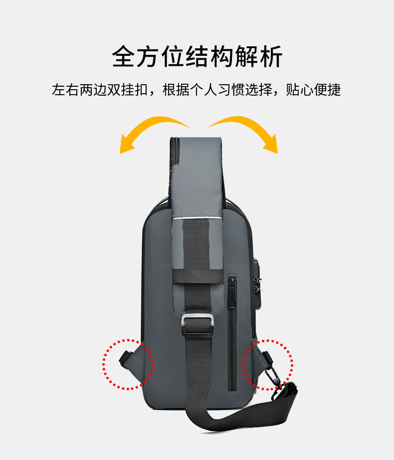 Motorcycle chest bag password anti-theft men's bag European and American fashion shoulder bag sports leisure multi-functional messenger bag business