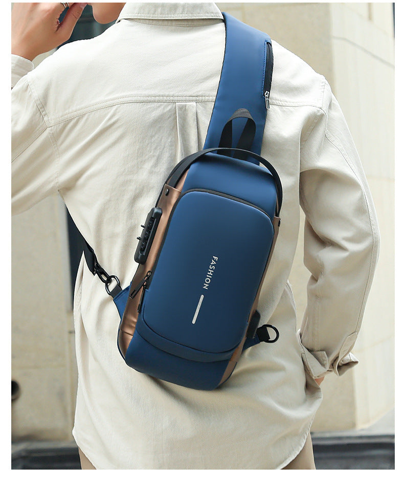 Motorcycle chest bag password anti-theft men's bag European and American fashion shoulder bag sports leisure multi-functional messenger bag business