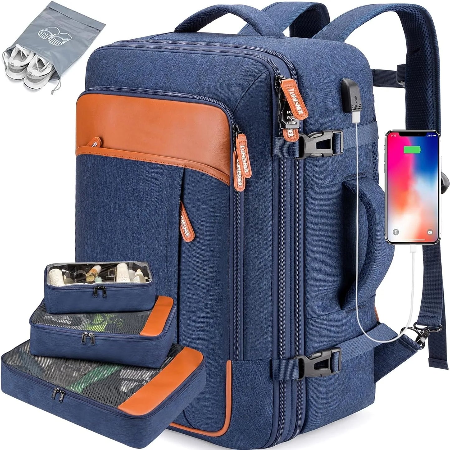 Carry On Travel Backpack for Women Men, Flight Approved Expandable Laptop Backpack Fits 17 Inch Notebook with TSA Lock & USB Cha