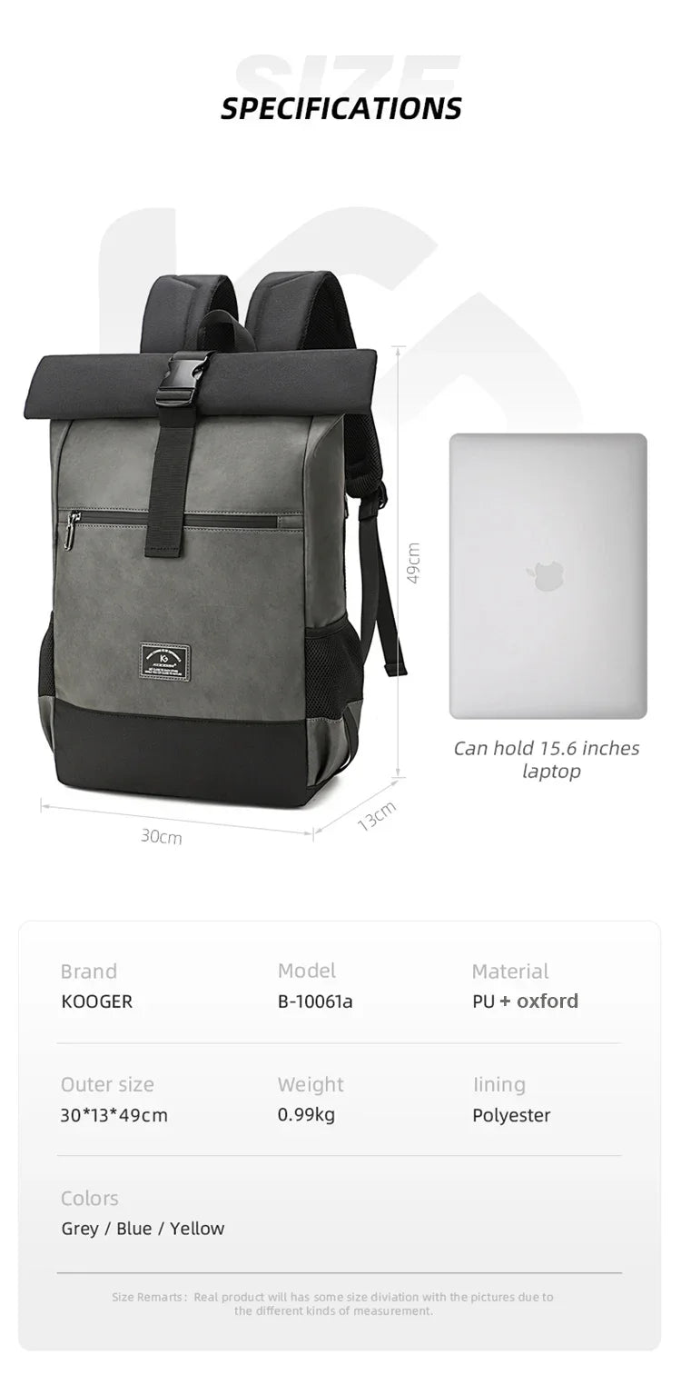 Waterproof usb Computer Backpacks Bags Lightweight PU Leather Men Luxury Roll top Rucksack for Women Men mochilas hombre рюкзак