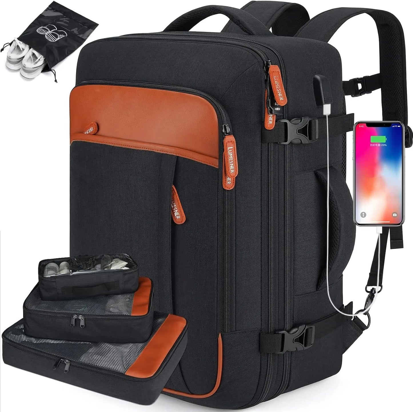 Carry On Travel Backpack for Women Men, Flight Approved Expandable Laptop Backpack Fits 17 Inch Notebook with TSA Lock & USB Cha