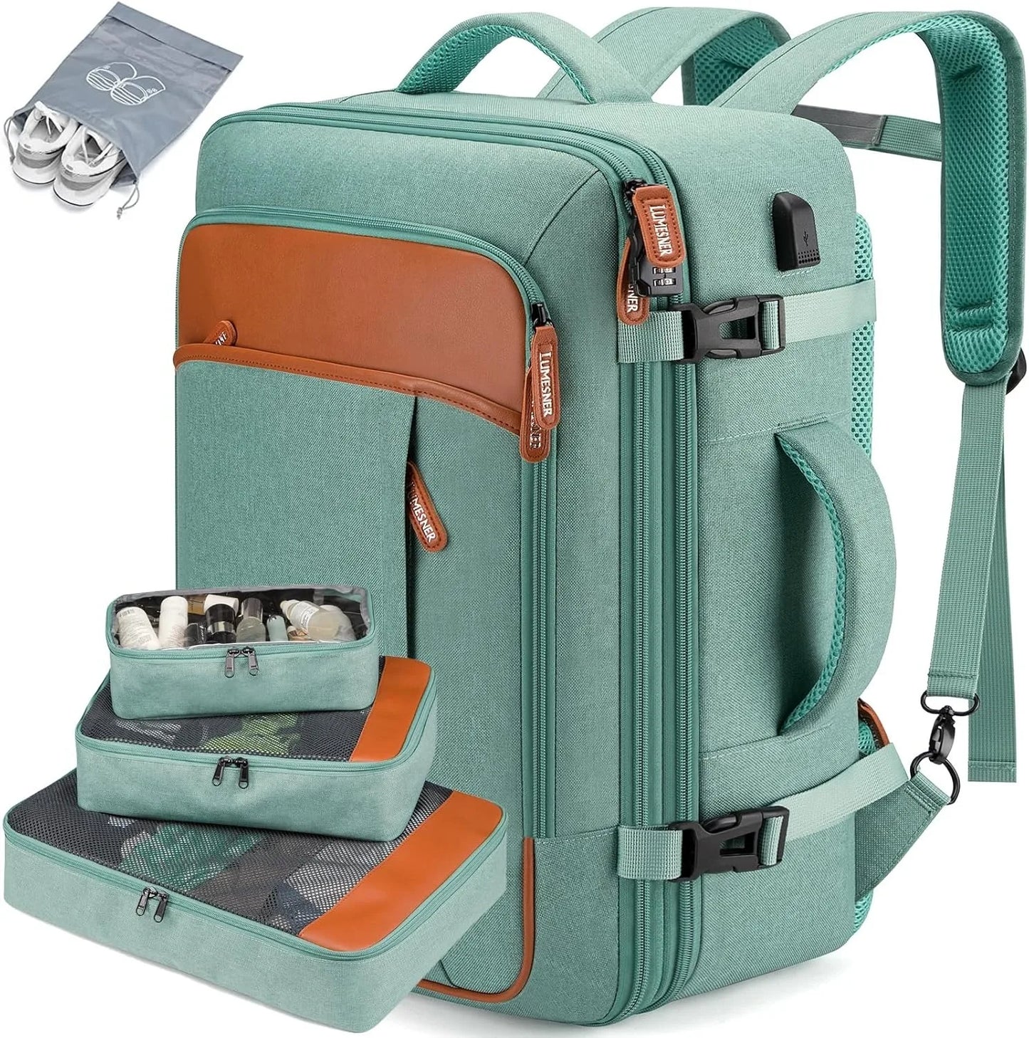 Carry On Travel Backpack for Women Men, Flight Approved Expandable Laptop Backpack Fits 17 Inch Notebook with TSA Lock & USB Cha