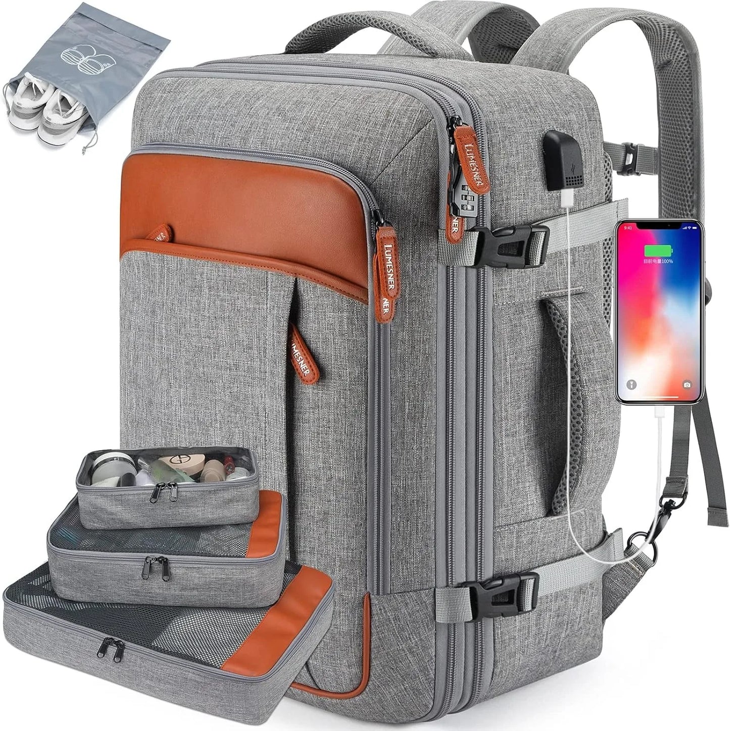 Carry On Travel Backpack for Women Men, Flight Approved Expandable Laptop Backpack Fits 17 Inch Notebook with TSA Lock & USB Cha