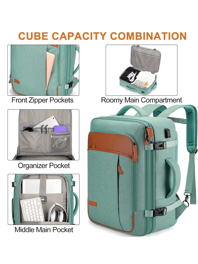 Carry On Travel Backpack for Women Men, Flight Approved Expandable Laptop Backpack Fits 17 Inch Notebook with TSA Lock & USB Cha