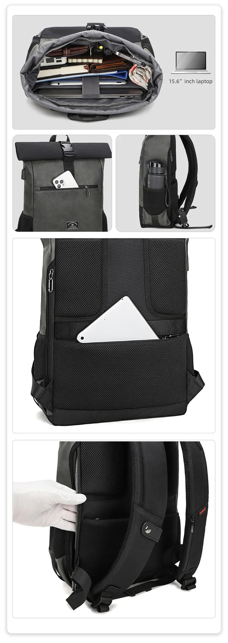 Waterproof usb Computer Backpacks Bags Lightweight PU Leather Men Luxury Roll top Rucksack for Women Men mochilas hombre рюкзак