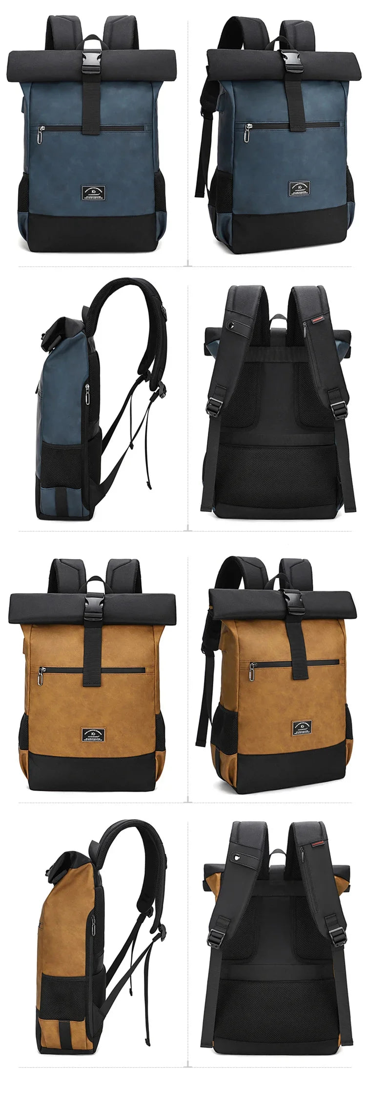 Waterproof usb Computer Backpacks Bags Lightweight PU Leather Men Luxury Roll top Rucksack for Women Men mochilas hombre рюкзак